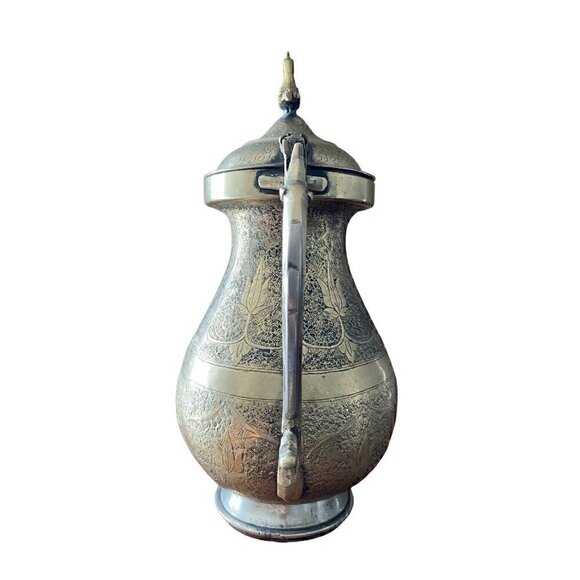 Antique Vintage Hand Etched Hinged Tea Coffee Pot Stamped Best German Silver - Picture 4 of 17